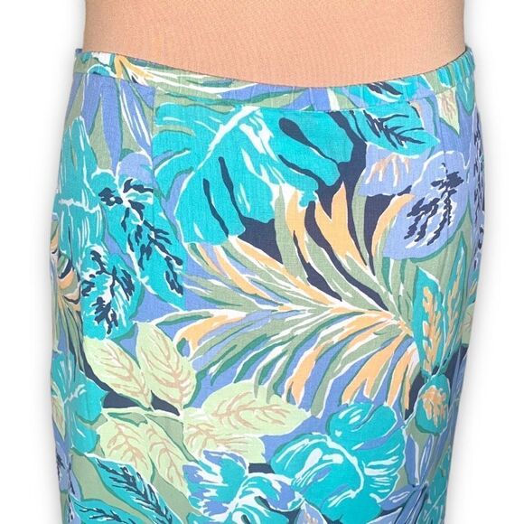 Talbots Skirt Multicolored Blue Tropical Leaf Pattern Lightweight Linen Blend - Picture 6 of 11